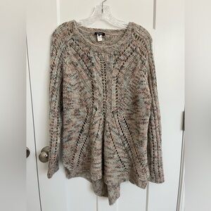 Chunky Knit Sweater Womens S/M Open Knit Mermaid Fisherman Coastal Pink Brown